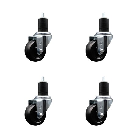 Service Caster 3'' SS Hard Rubber Wheel Swivel 1-3/4'' Expanding Stem Caster Set, 4PK SCC-SSEX20S314-HRS-134-4